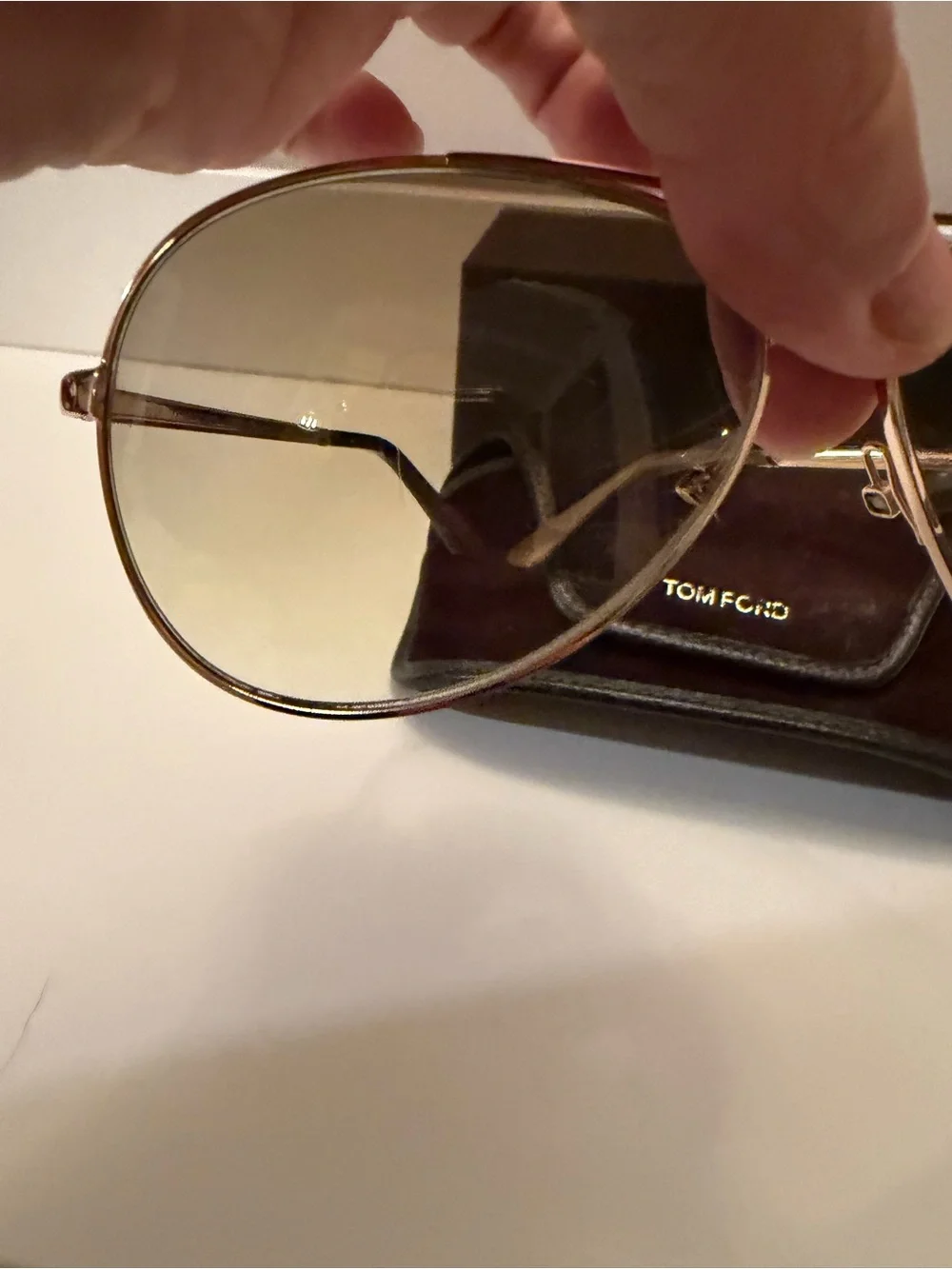 Tom Ford Rose Gold Aviator Sunglasses Brown Gradient Lens TF Case Pouch